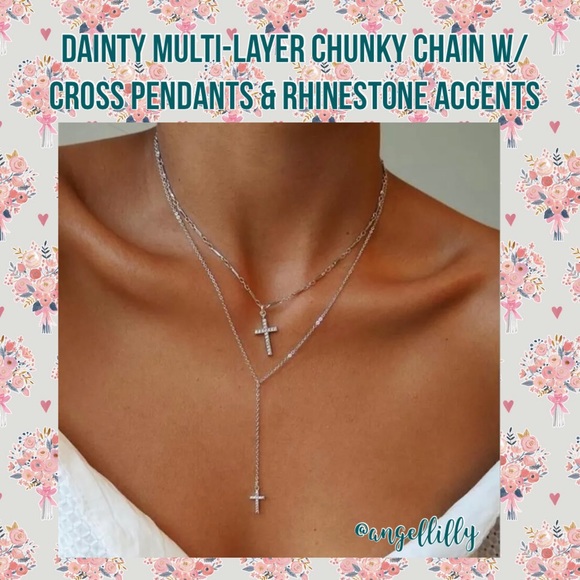 👼LAST 1 Multi-Layer Chunky Chain w/ Rhinestone ✝️ - Picture 2 of 3